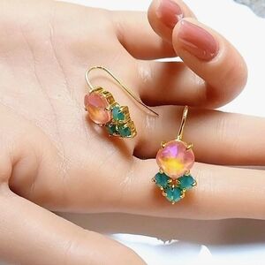 Anthropologie Mint Green & Orange Crystal Earrings